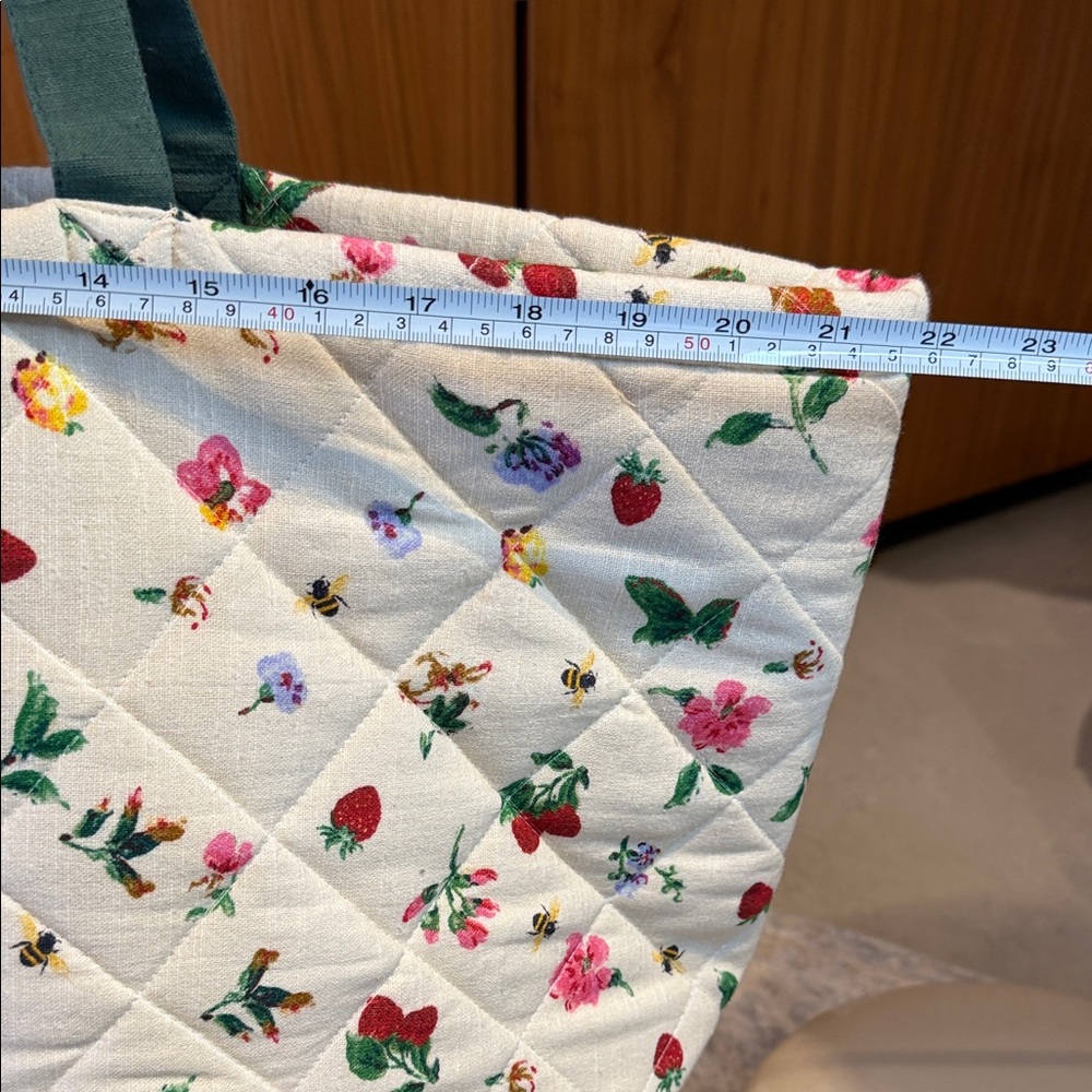 SOLD OUT New Anthropologie Floral Quilted Tote - Cream and Green - Picture 5 of 7